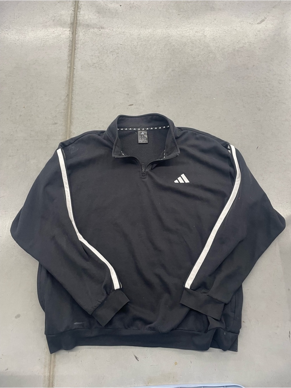 Adidas Black Quarter-Zip Performance Pullover with White Stripes
